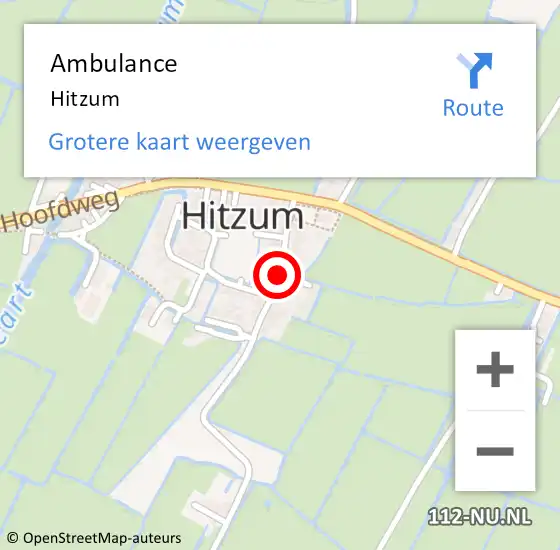 Locatie op kaart van de 112 melding: Ambulance Hitzum op 9 mei 2024 19:16