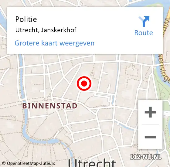 Locatie op kaart van de 112 melding: Politie Utrecht, Janskerkhof op 9 mei 2024 19:16