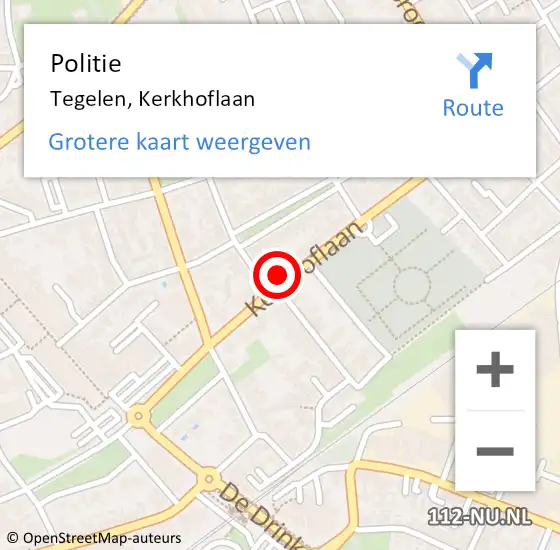 Locatie op kaart van de 112 melding: Politie Tegelen, Kerkhoflaan op 9 mei 2024 19:16