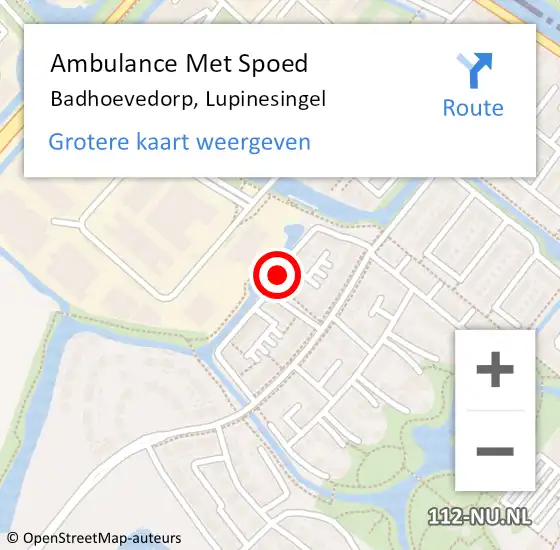 Locatie op kaart van de 112 melding: Ambulance Met Spoed Naar Badhoevedorp, Lupinesingel op 9 mei 2024 19:21