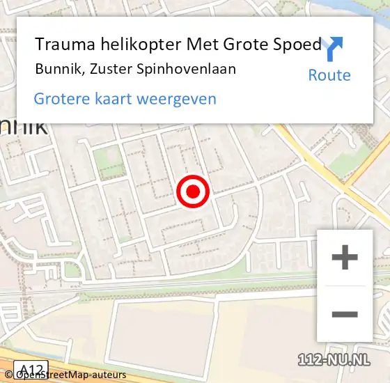 Locatie op kaart van de 112 melding: Trauma helikopter Met Grote Spoed Naar Bunnik, Zuster Spinhovenlaan op 9 mei 2024 19:24
