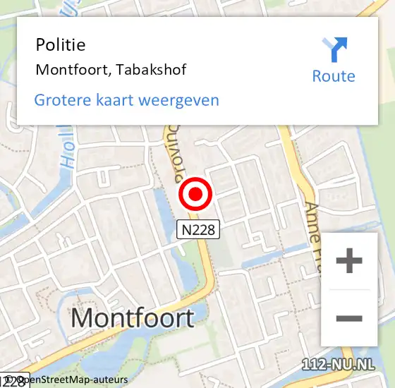 Locatie op kaart van de 112 melding: Politie Montfoort, Tabakshof op 9 mei 2024 19:25