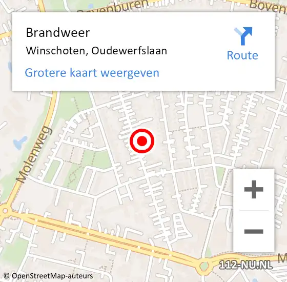 Locatie op kaart van de 112 melding: Brandweer Winschoten, Oudewerfslaan op 9 mei 2024 19:27