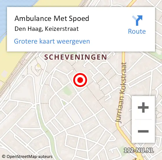 Locatie op kaart van de 112 melding: Ambulance Met Spoed Naar Den Haag, Keizerstraat op 9 mei 2024 19:29
