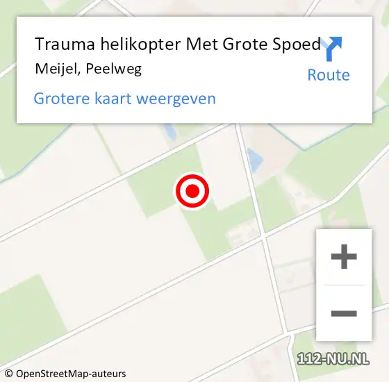 Locatie op kaart van de 112 melding: Trauma helikopter Met Grote Spoed Naar Meijel, Peelweg op 9 mei 2024 19:40
