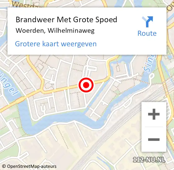 Locatie op kaart van de 112 melding: Brandweer Met Grote Spoed Naar Woerden, Wilhelminaweg op 9 mei 2024 19:50