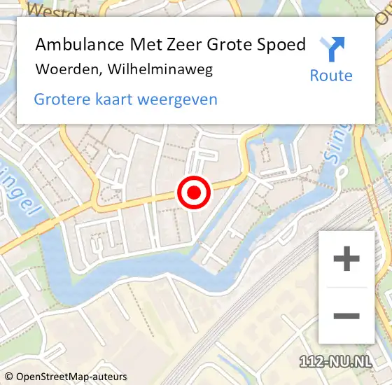 Locatie op kaart van de 112 melding: Ambulance Met Zeer Grote Spoed Naar Woerden, Wilhelminaweg op 9 mei 2024 19:51