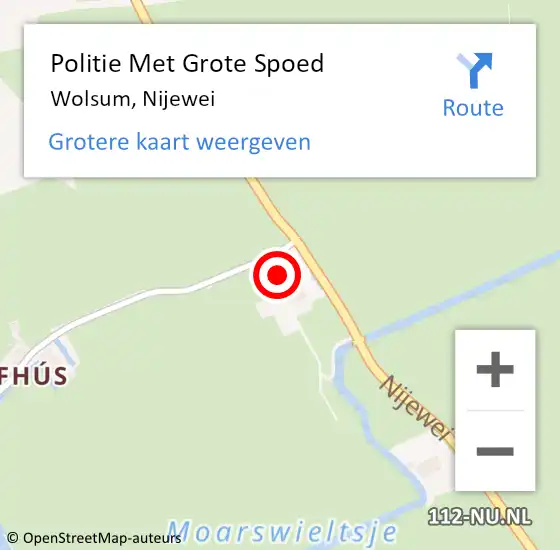 Locatie op kaart van de 112 melding: Politie Met Grote Spoed Naar Wolsum, Nijewei op 9 mei 2024 19:55