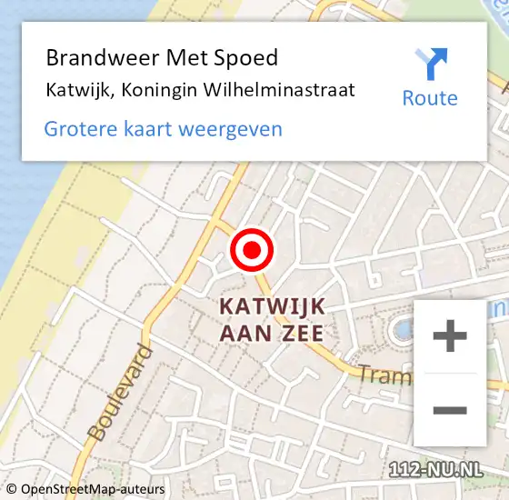 Locatie op kaart van de 112 melding: Brandweer Met Spoed Naar Katwijk, Koningin Wilhelminastraat op 9 mei 2024 19:56