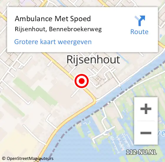 Locatie op kaart van de 112 melding: Ambulance Met Spoed Naar Rijsenhout, Bennebroekerweg op 9 mei 2024 20:04