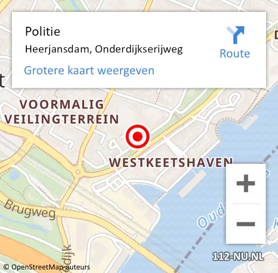 Locatie op kaart van de 112 melding: Politie Heerjansdam, Onderdijkserijweg op 9 mei 2024 20:06