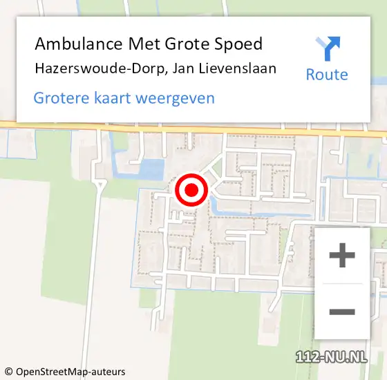 Locatie op kaart van de 112 melding: Ambulance Met Grote Spoed Naar Hazerswoude-Dorp, Jan Lievenslaan op 9 mei 2024 20:25