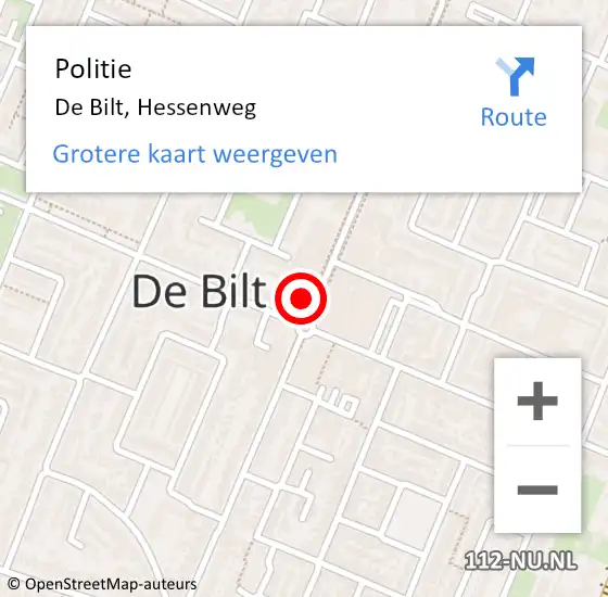 Locatie op kaart van de 112 melding: Politie De Bilt, Hessenweg op 9 mei 2024 20:39