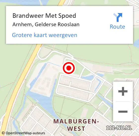 Locatie op kaart van de 112 melding: Brandweer Met Spoed Naar Arnhem, Gelderse Rooslaan op 9 mei 2024 20:40