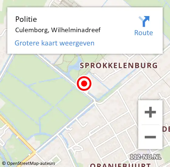 Locatie op kaart van de 112 melding: Politie Culemborg, Wilhelminadreef op 9 mei 2024 20:45
