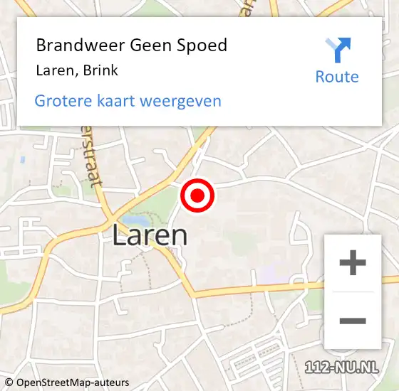 Locatie op kaart van de 112 melding: Brandweer Geen Spoed Naar Laren, Brink op 9 mei 2024 21:09