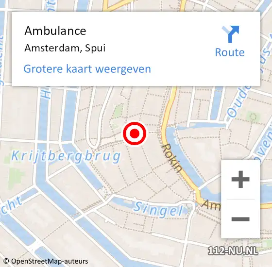 Locatie op kaart van de 112 melding: Ambulance Amsterdam, Spui op 9 mei 2024 21:09