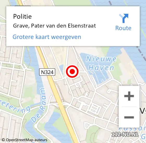 Locatie op kaart van de 112 melding: Politie Grave, Pater van den Elsenstraat op 9 mei 2024 21:11