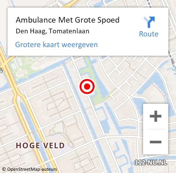 Locatie op kaart van de 112 melding: Ambulance Met Grote Spoed Naar Den Haag, Tomatenlaan op 9 mei 2024 21:19