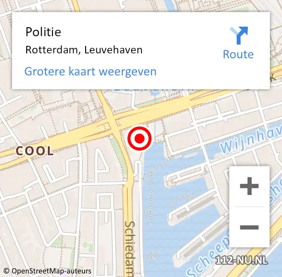 Locatie op kaart van de 112 melding: Politie Rotterdam, Leuvehaven op 9 mei 2024 21:24