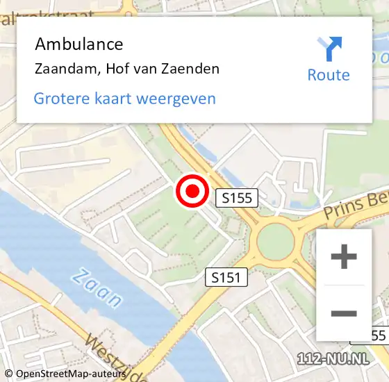 Locatie op kaart van de 112 melding: Ambulance Zaandam, Hof van Zaenden op 9 mei 2024 21:42