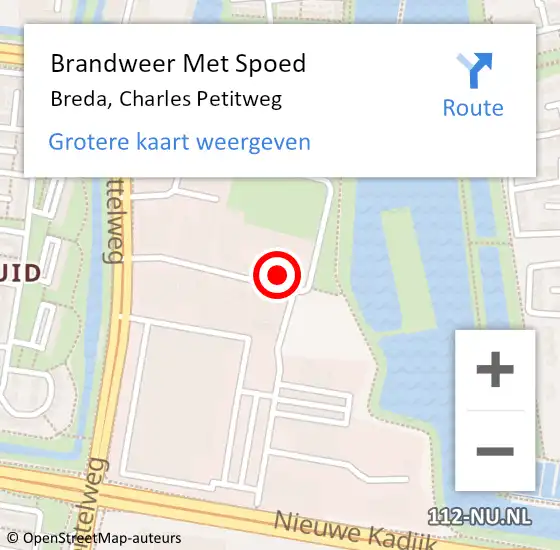 Locatie op kaart van de 112 melding: Brandweer Met Spoed Naar Breda, Charles Petitweg op 9 mei 2024 21:47