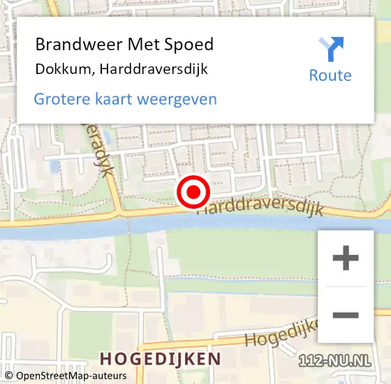 Locatie op kaart van de 112 melding: Brandweer Met Spoed Naar Dokkum, Harddraversdijk op 9 mei 2024 21:52