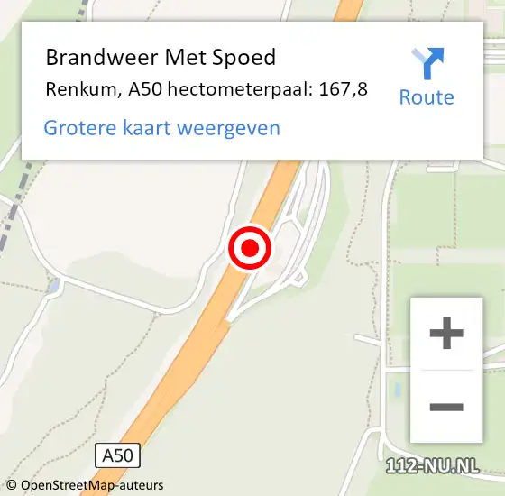 Locatie op kaart van de 112 melding: Brandweer Met Spoed Naar Renkum, A50 hectometerpaal: 167,8 op 9 mei 2024 22:13