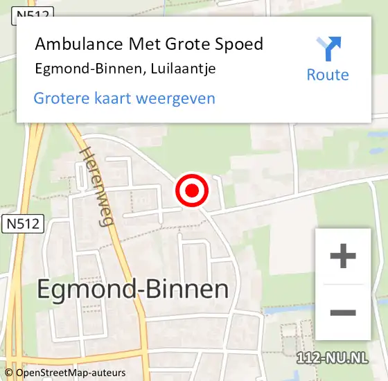 Locatie op kaart van de 112 melding: Ambulance Met Grote Spoed Naar Egmond-Binnen, Luilaantje op 9 mei 2024 22:16