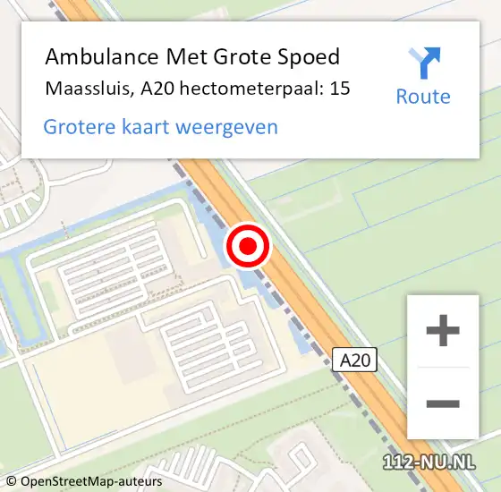 Locatie op kaart van de 112 melding: Ambulance Met Grote Spoed Naar Maassluis, A20 hectometerpaal: 15 op 9 mei 2024 22:31