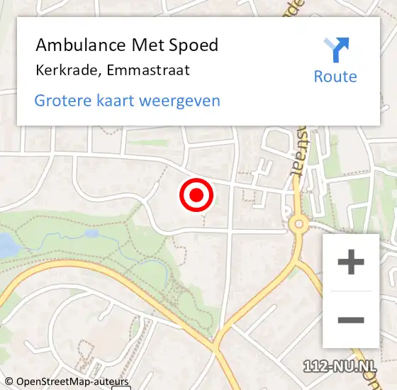 Locatie op kaart van de 112 melding: Ambulance Met Spoed Naar Kerkrade, Emmastraat op 5 oktober 2014 10:19