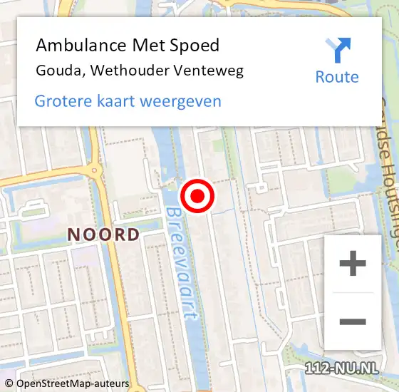 Locatie op kaart van de 112 melding: Ambulance Met Spoed Naar Gouda, Wethouder Venteweg op 9 mei 2024 22:46