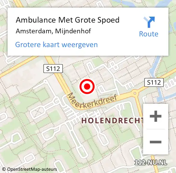 Locatie op kaart van de 112 melding: Ambulance Met Grote Spoed Naar Amsterdam, Mijndenhof op 9 mei 2024 23:04