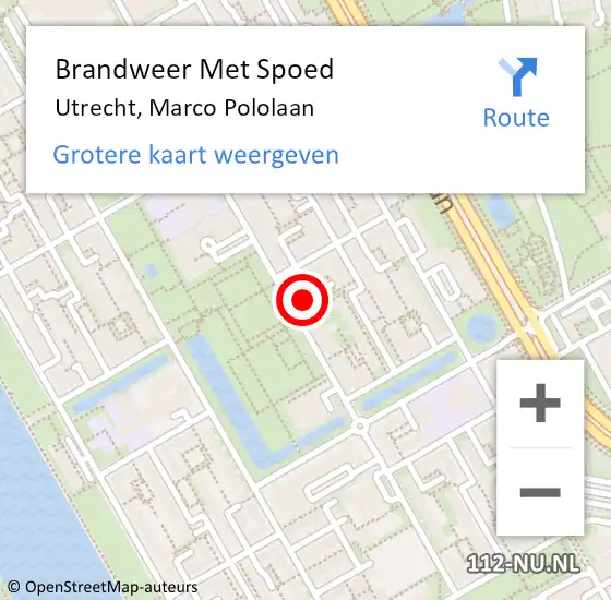Locatie op kaart van de 112 melding: Brandweer Met Spoed Naar Utrecht, Marco Pololaan op 9 mei 2024 23:07