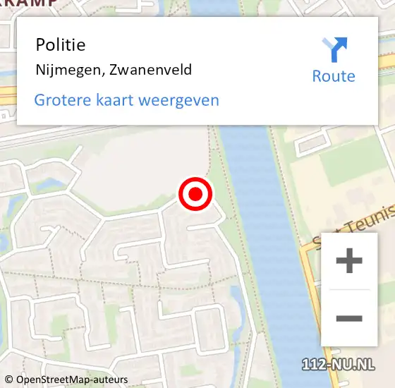 Locatie op kaart van de 112 melding: Politie Nijmegen, Zwanenveld op 9 mei 2024 23:14