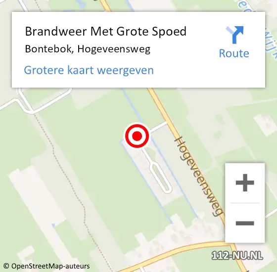 Locatie op kaart van de 112 melding: Brandweer Met Grote Spoed Naar Bontebok, Hogeveensweg op 9 mei 2024 23:24