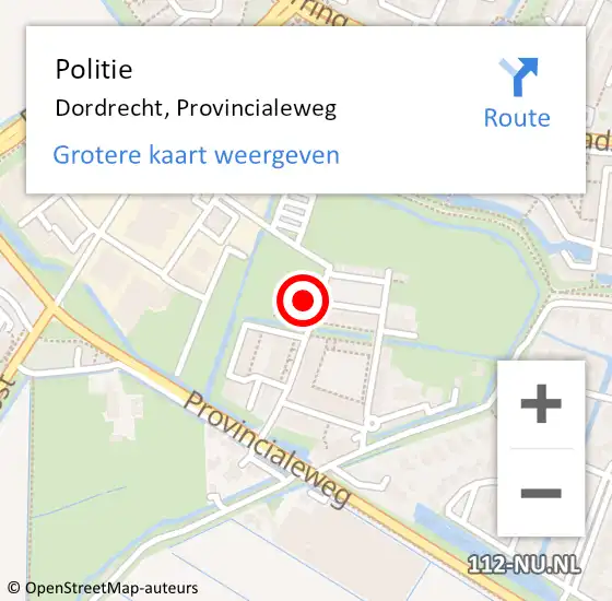 Locatie op kaart van de 112 melding: Politie Dordrecht, Provincialeweg op 9 mei 2024 23:45