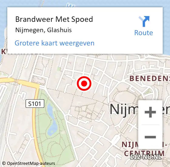 Locatie op kaart van de 112 melding: Brandweer Met Spoed Naar Nijmegen, Glashuis op 10 mei 2024 00:16