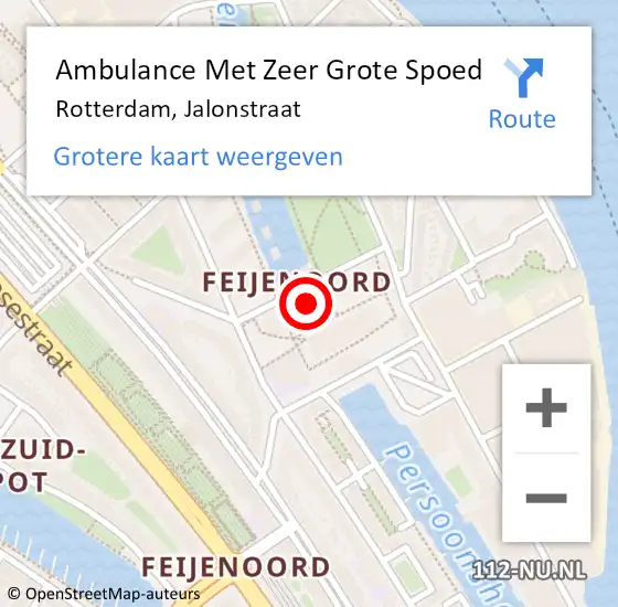 Locatie op kaart van de 112 melding: Ambulance Met Zeer Grote Spoed Naar Rotterdam, Jalonstraat op 10 mei 2024 00:19