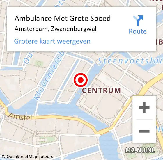Locatie op kaart van de 112 melding: Ambulance Met Grote Spoed Naar Amsterdam, Zwanenburgwal op 10 mei 2024 00:20
