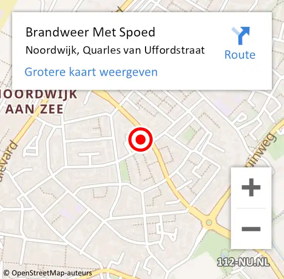 Locatie op kaart van de 112 melding: Brandweer Met Spoed Naar Noordwijk, Quarles van Uffordstraat op 10 mei 2024 00:32