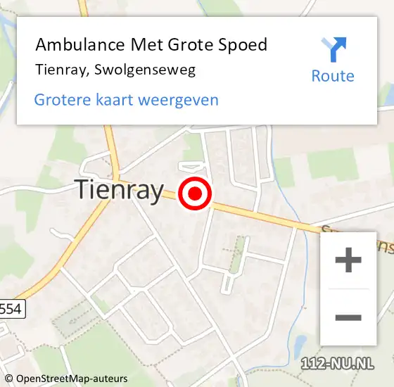 Locatie op kaart van de 112 melding: Ambulance Met Grote Spoed Naar Tienray, Swolgenseweg op 10 mei 2024 00:37