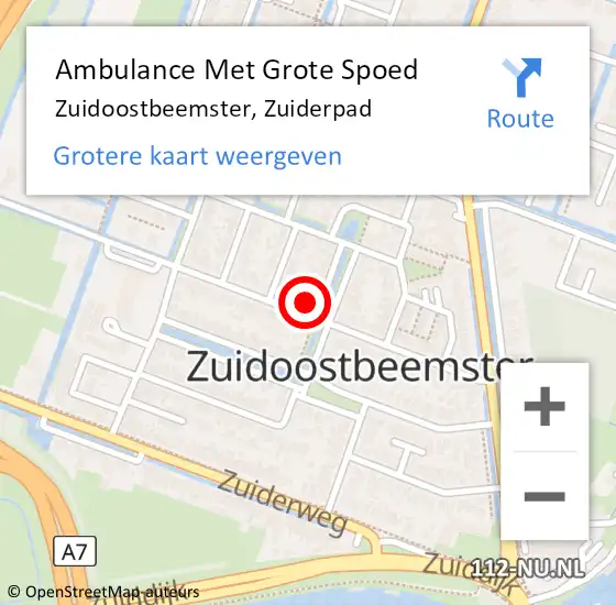 Locatie op kaart van de 112 melding: Ambulance Met Grote Spoed Naar Zuidoostbeemster, Zuiderpad op 10 mei 2024 00:44