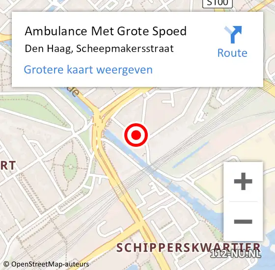 Locatie op kaart van de 112 melding: Ambulance Met Grote Spoed Naar Den Haag, Scheepmakersstraat op 10 mei 2024 00:45