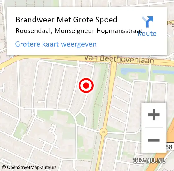 Locatie op kaart van de 112 melding: Brandweer Met Grote Spoed Naar Roosendaal, Monseigneur Hopmansstraat op 10 mei 2024 00:53