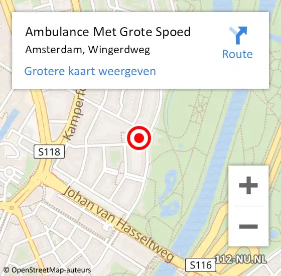 Locatie op kaart van de 112 melding: Ambulance Met Grote Spoed Naar Amsterdam, Wingerdweg op 10 mei 2024 01:02