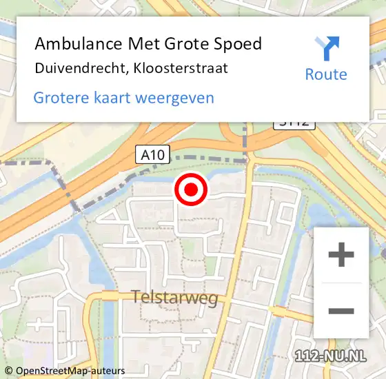 Locatie op kaart van de 112 melding: Ambulance Met Grote Spoed Naar Duivendrecht, Kloosterstraat op 10 mei 2024 01:13