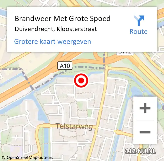 Locatie op kaart van de 112 melding: Brandweer Met Grote Spoed Naar Duivendrecht, Kloosterstraat op 10 mei 2024 01:13