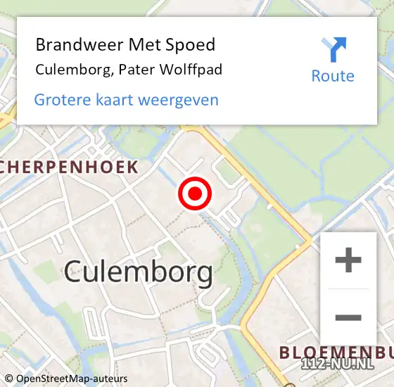 Locatie op kaart van de 112 melding: Brandweer Met Spoed Naar Culemborg, Pater Wolffpad op 10 mei 2024 01:17