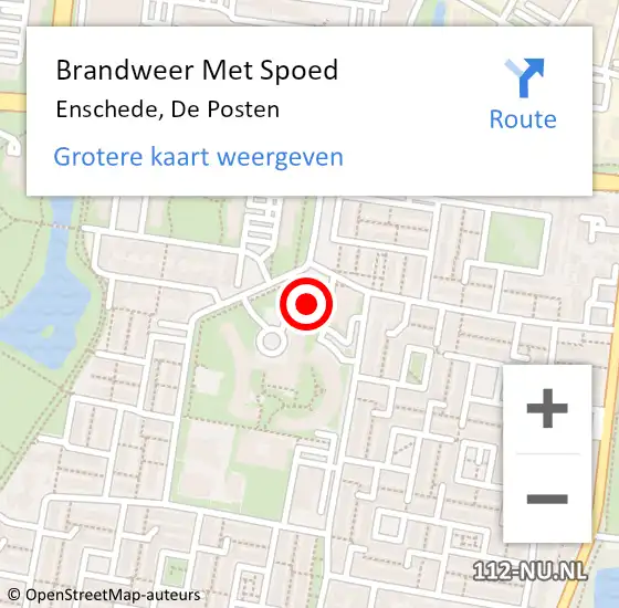 Locatie op kaart van de 112 melding: Brandweer Met Spoed Naar Enschede, De Posten op 10 mei 2024 01:26